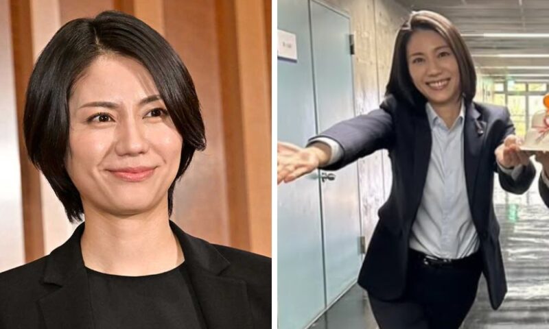 2025年〜2026年現在の松下奈緒。ショートボブの髪型と黒のパンツスーツがスタイリッシュなハンサム女子姿の比較画像