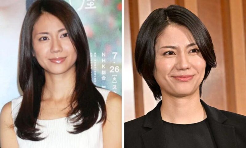 松下奈緒の20代と現在の比較。ロングヘアで清楚な雰囲気の過去（左）と、短い髪型（ショートボブ）でスタイリッシュなハンサム女子の現在（右）の比較写真