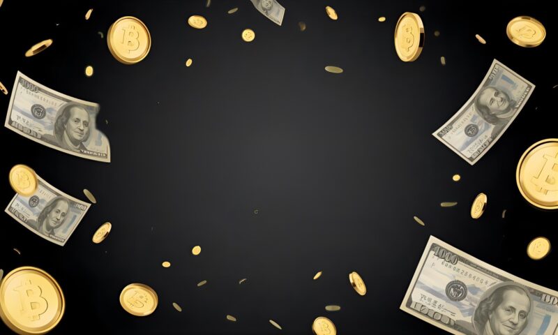 大量に舞うドル札やコイン