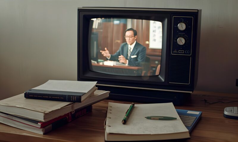 ブラウン管テレビとノートとペン