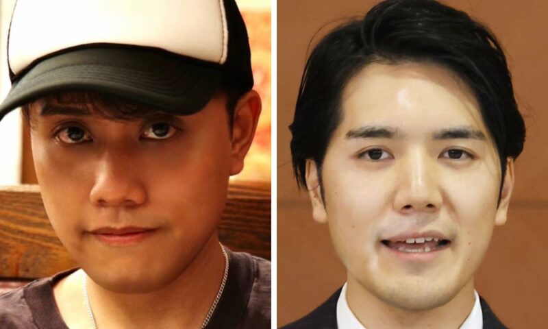 山下優太郎（左）と小室圭（右）の顔写真比較。目元・鼻筋・口元の似ている部分を並べて確認できる構成。