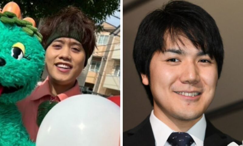 山下優太郎（左）と小室圭（右）の笑顔写真比較。目元・口元の似ている部分を並べて確認できる構成。